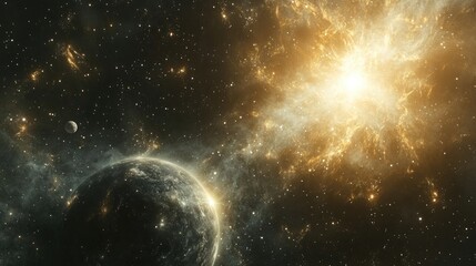 Fototapeta premium Abstract space themed backdrop featuring a stunning galaxy A burst of stars illuminates the cosmos showcasing planets in a far off solar system