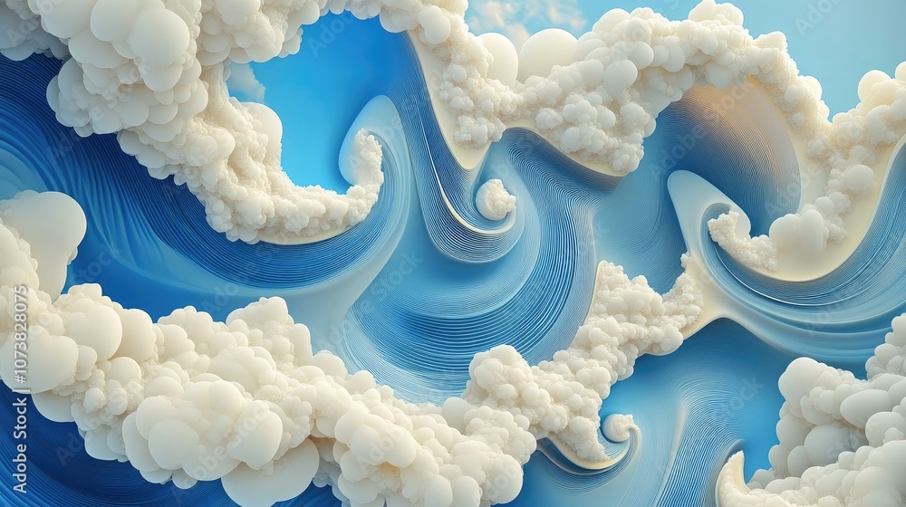 Poster abstract blue and beige clouds create a vibrant fractal backdrop digital artwork featuring imaginati