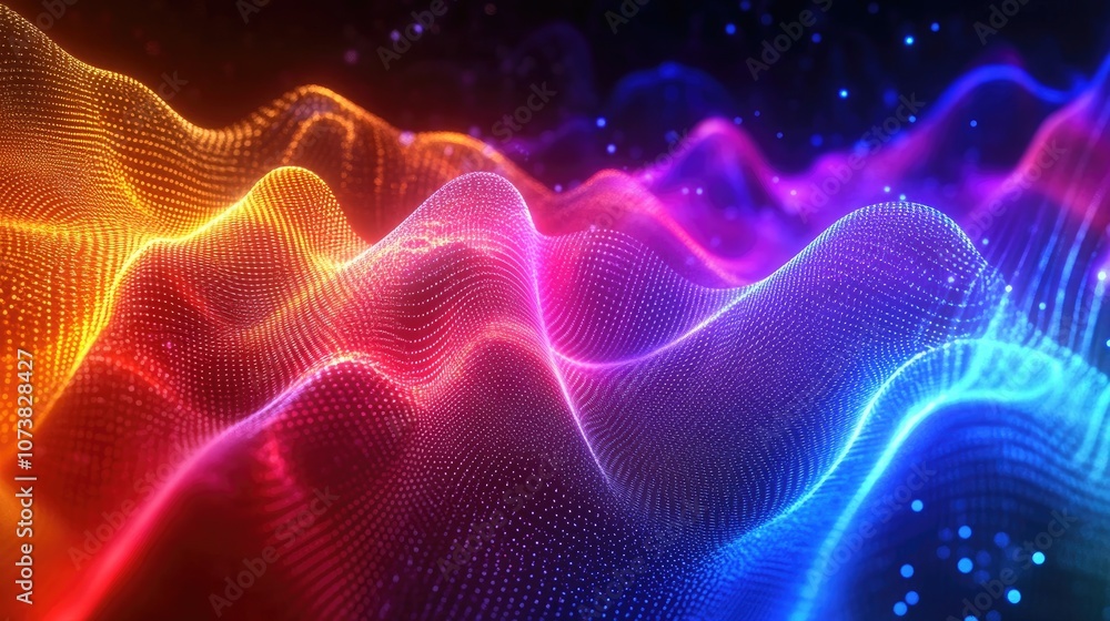 Poster abstract background featuring a pattern of geometric shapes and a flowing spectrum effect