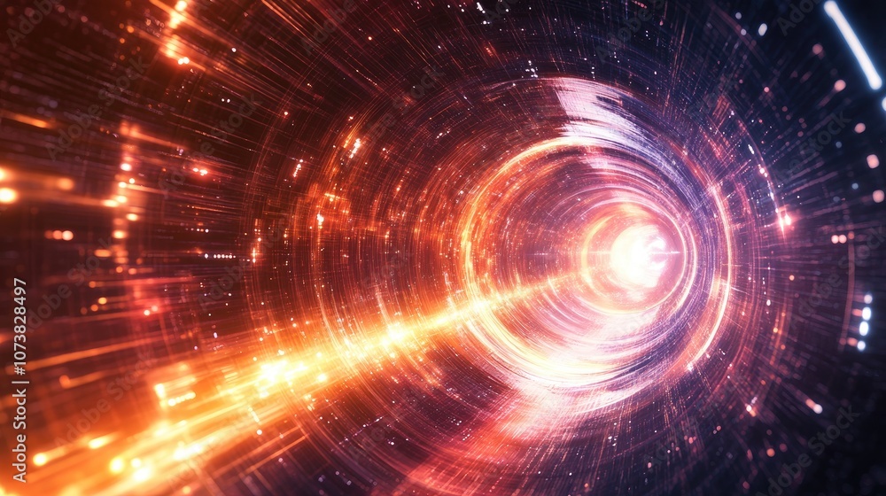 Poster abstract glowing tunnel in space resembling high speed movement with bright energy and futuristic hi