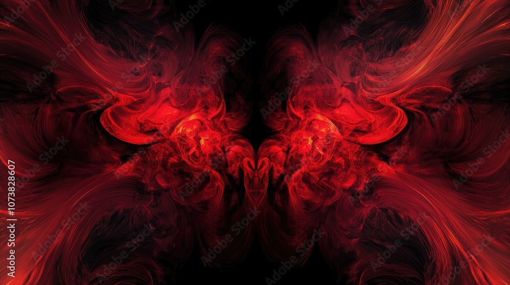 Poster symmetrical red abstract fractal backdrop featuring a black base color