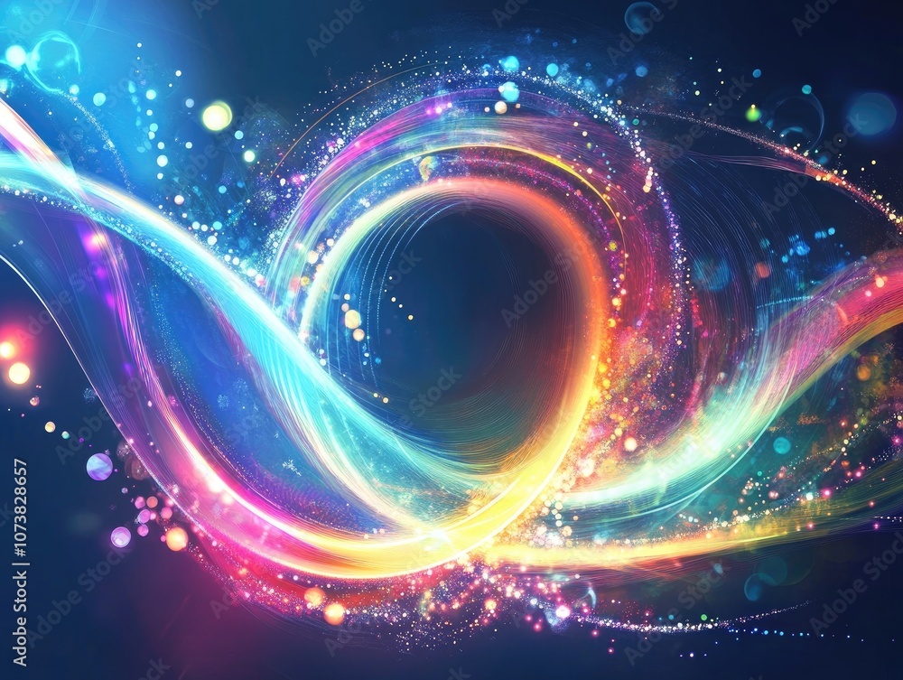 Poster abstract luminous background featuring swirling patterns glowing circles data clouds light rings spa