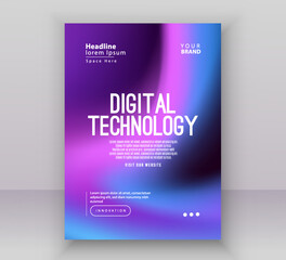 Poster brochure cover banner presentation layout template, Technology digital futuristic internet network blue purple gradient background, Abstract cyber future tech, Ai big data business vector