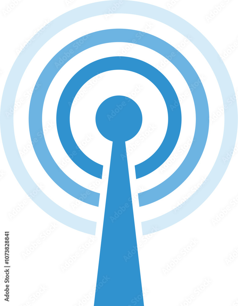 Poster radio tower transmitting data through radio waves, symbolizing communication and network connectivit