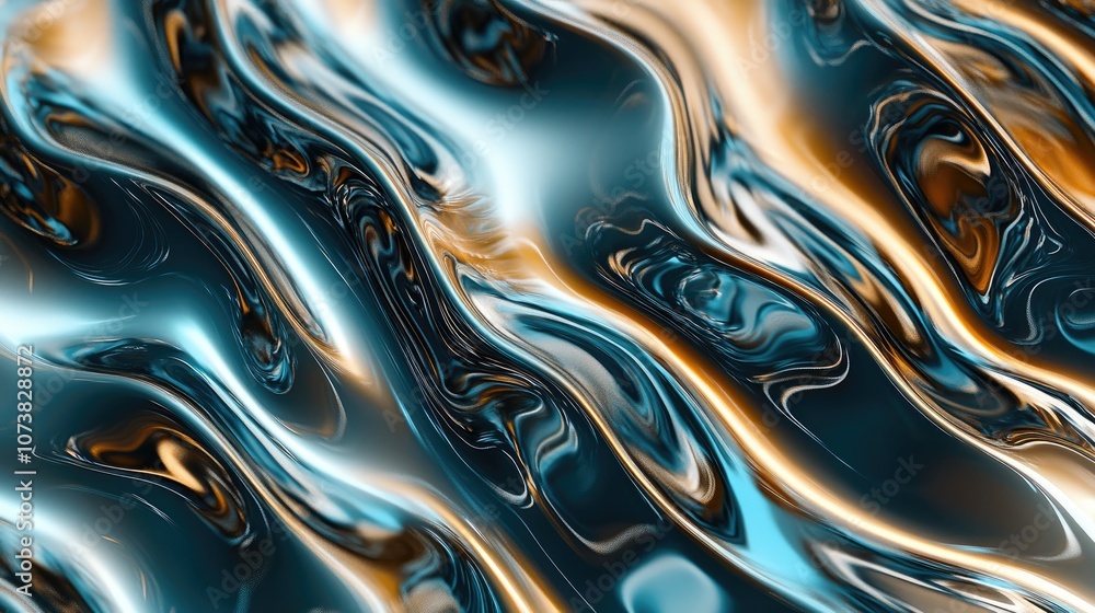 Poster abstract glossy zigzag pattern in blue and brown hues digital fractal art representation 3d renderin