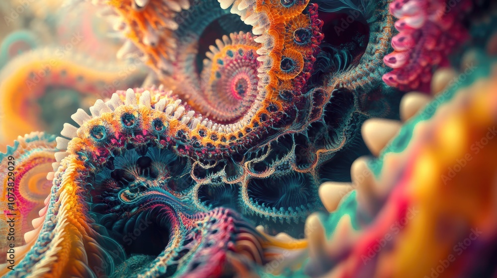 Wall mural psychedelic abstract art composition featuring colorful fractal graphics ideal for modern background
