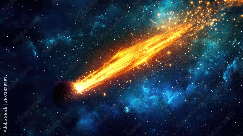 Poster fantasy starry background featuring a passing comet in motion celestial conflict and abstract cosmic