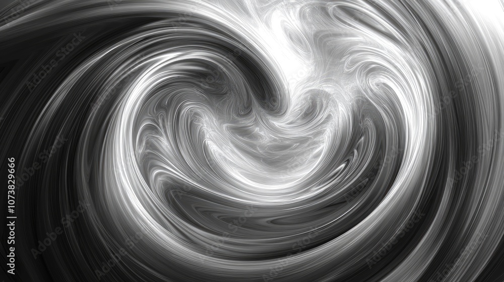 Poster glossy black and white abstract swirl striking wavy backdrop digital fractal artwork three dimension