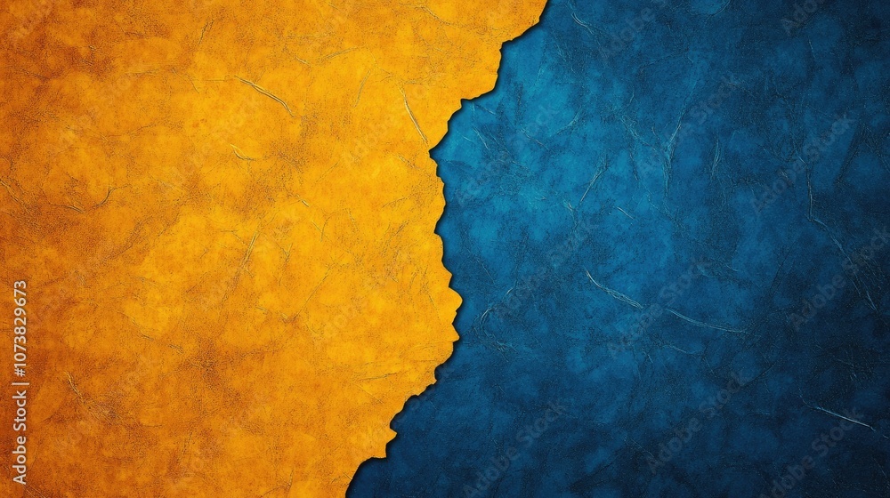Poster top view of textured paper background featuring yellow and blue colors two vertical sections create 