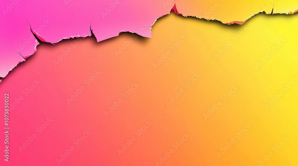 Aufkleber torn and ripped paper edge with a blank space featuring a pink and yellow color gradient background