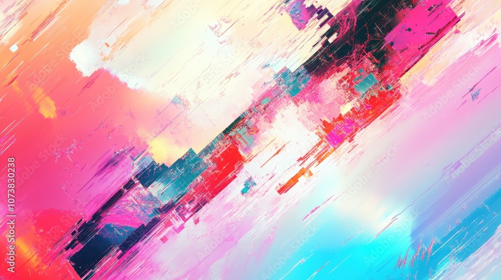 Poster abstract psychedelic glitched futuristic background representing digital technologies and the intern