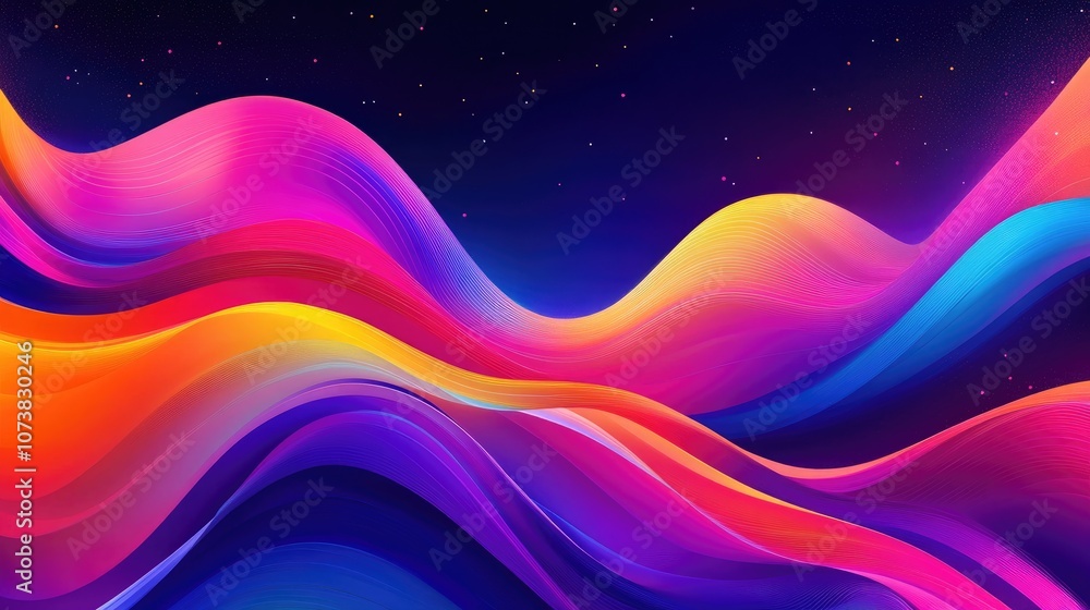 Poster vibrant fluid waves in bright colors against a dark background creating a captivating visual experie