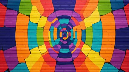 Fototapeta premium Vibrant psychedelic pattern of a colorful brick wall in a horizontal format