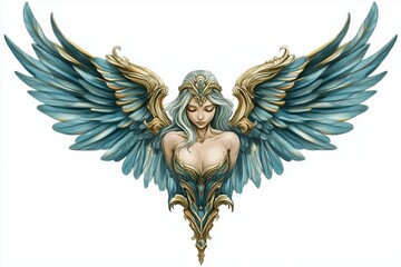 Obraz premium Highly detailed angel tattoo with smooth gradients and silver accents