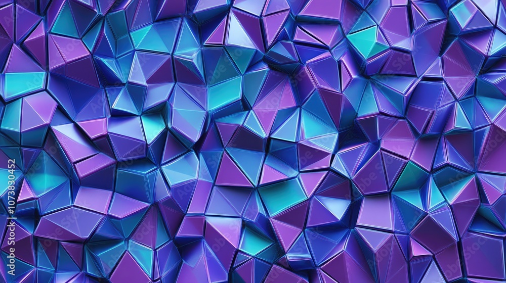 Poster abstract geometric pattern in shades of cyan and purple showcasing a 3d rendering with a technologic