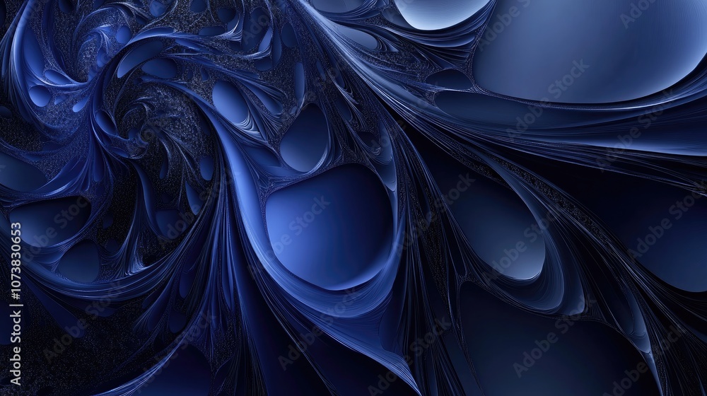 Poster abstract background with a dark blue color scheme featuring intricate raster fractal graphics