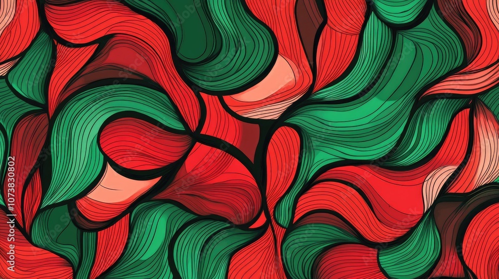 Poster abstract background with a red and green color pattern featuring decorative series created with pen 