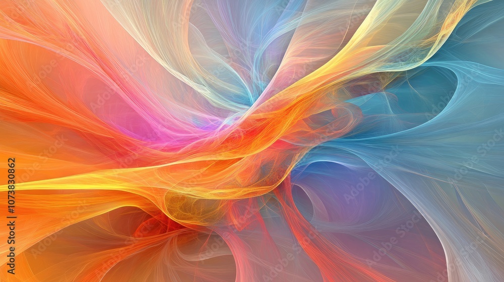 Poster abstract vibrant multicolored fractal background featuring a fiery shape