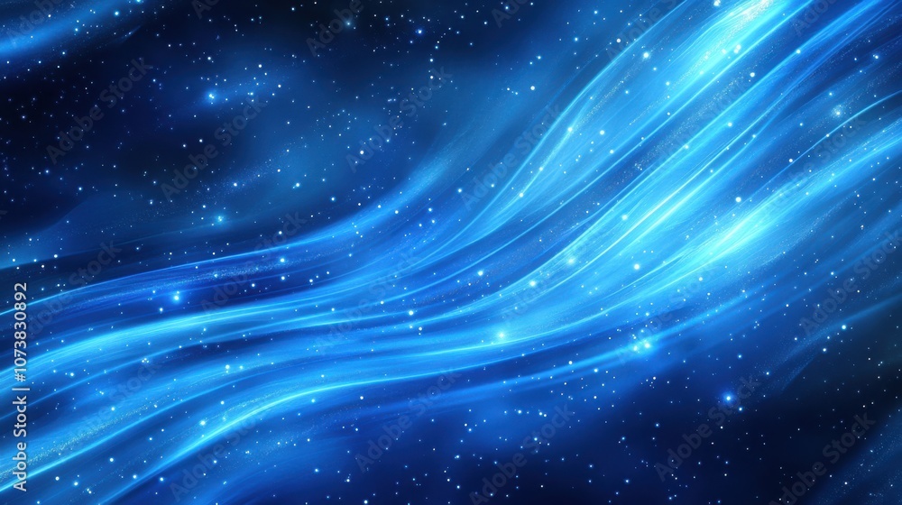 Aufkleber A mesmerizing flow of luminous blue waves and stars in a cosmic backdrop, creating a sense of depth and tranquility.