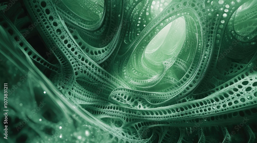 Poster abstract design featuring a green color scheme with fractal graphics