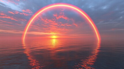 A stunning sunset over calm waters, with vibrant hues painting the sky and a serene reflection on the surface.