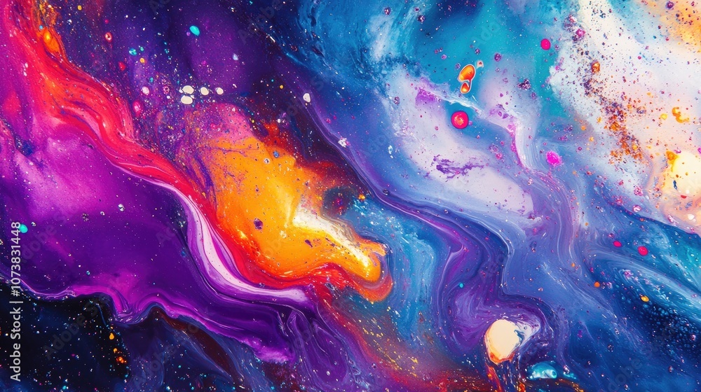 Aufkleber vibrant paint cloud with splashes of liquid and ink creating an abstract composition of colorful hue