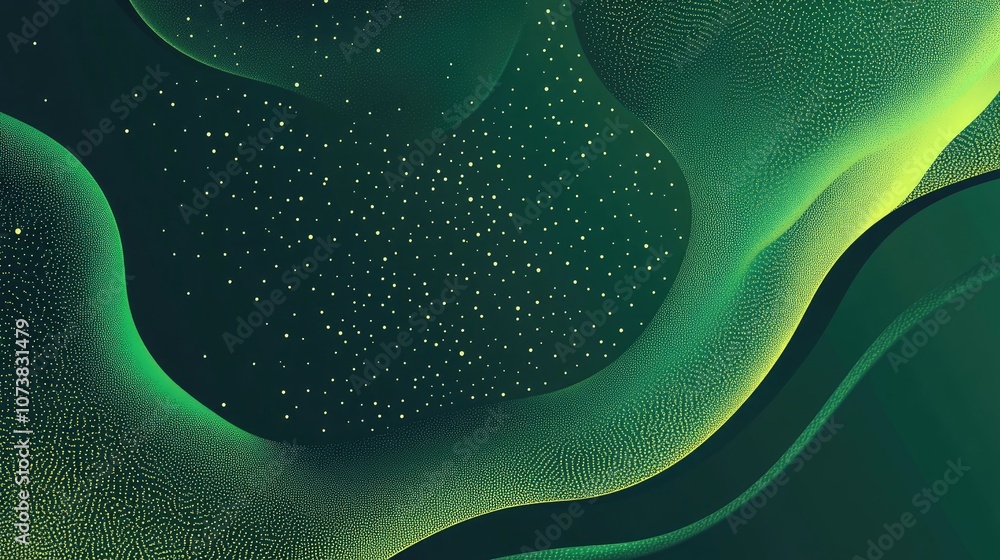 Poster abstract green background with a blend of shapes and textures creating a vibrant and dynamic visual 
