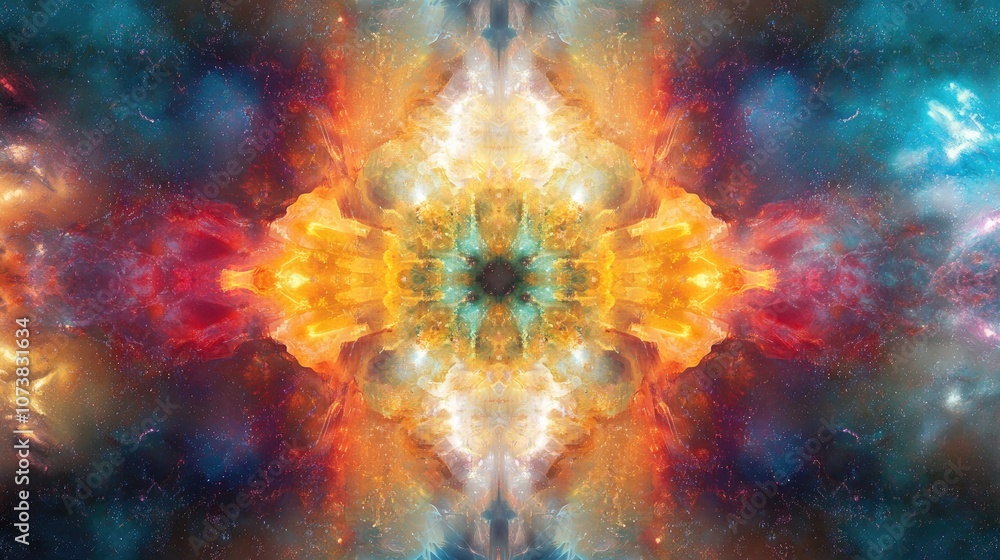 Poster abstract cosmic chaos backdrop featuring a symmetric kaleidoscope design created by fluid hypnotic r