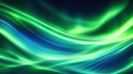 Abstract waves of green and blue light create a mesmerizing flowing pattern, evoking a sense of tranquility.