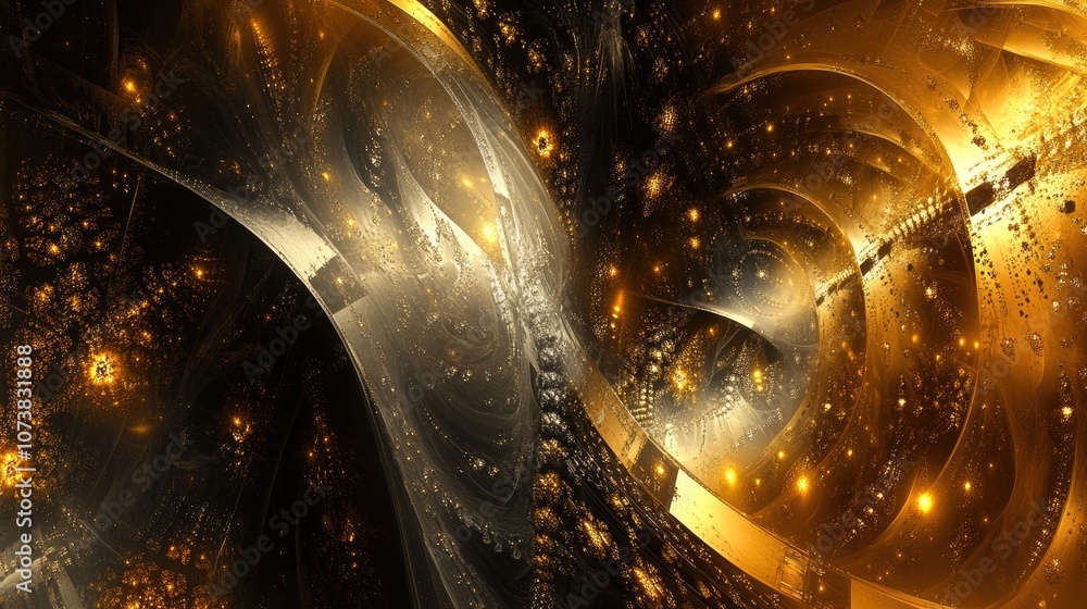 Poster abstract composition featuring decorative shapes and fractal elements exploring themes of design ima