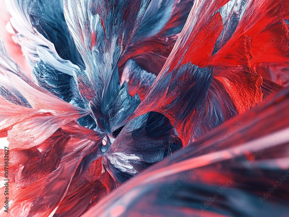 Poster abstract composition featuring red and blue tones created using computer generated techniques showca