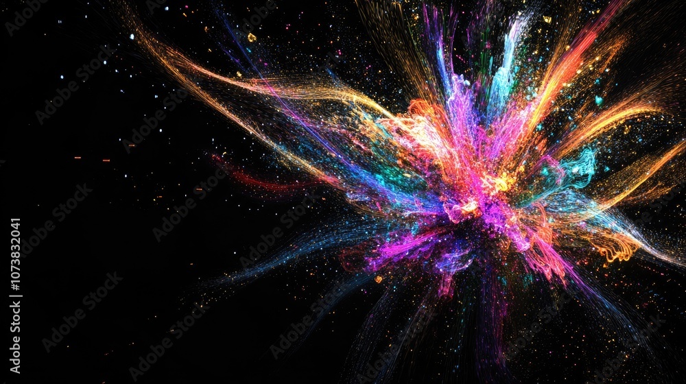 Poster vibrant fireworks bursts against a black backdrop creating a festive and expansive scene with ample 