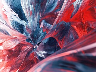 Abstract composition featuring red and blue tones Created using computer generated techniques showcasing intricate 3D rendering