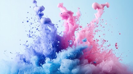 Vibrant ink drops create a splash in water forming an abstract background of blended liquid colors and colorful pigments