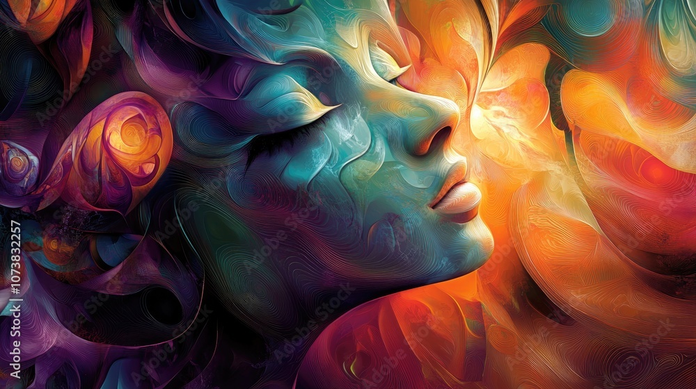 Poster fantasy abstract graphic design in a vibrant color palette unique shapes and textures create a capti