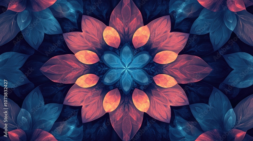 Poster beautiful abstract pattern in a kaleidoscope geometric style featuring a textured background created