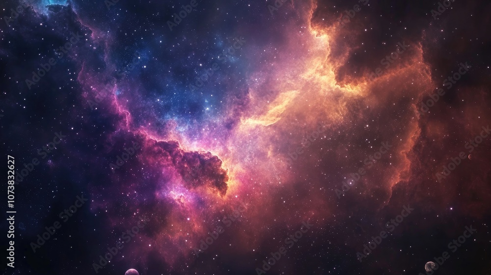 Poster vibrant galaxy nebula with colorful clouds starry cosmos featuring universal science and astronomy e