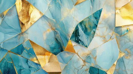 Abstract gold and turquoise polygonal texture background featuring a geometric marble pattern Suitable for graphic design print or wallpaper Futuristic swirl triangle art