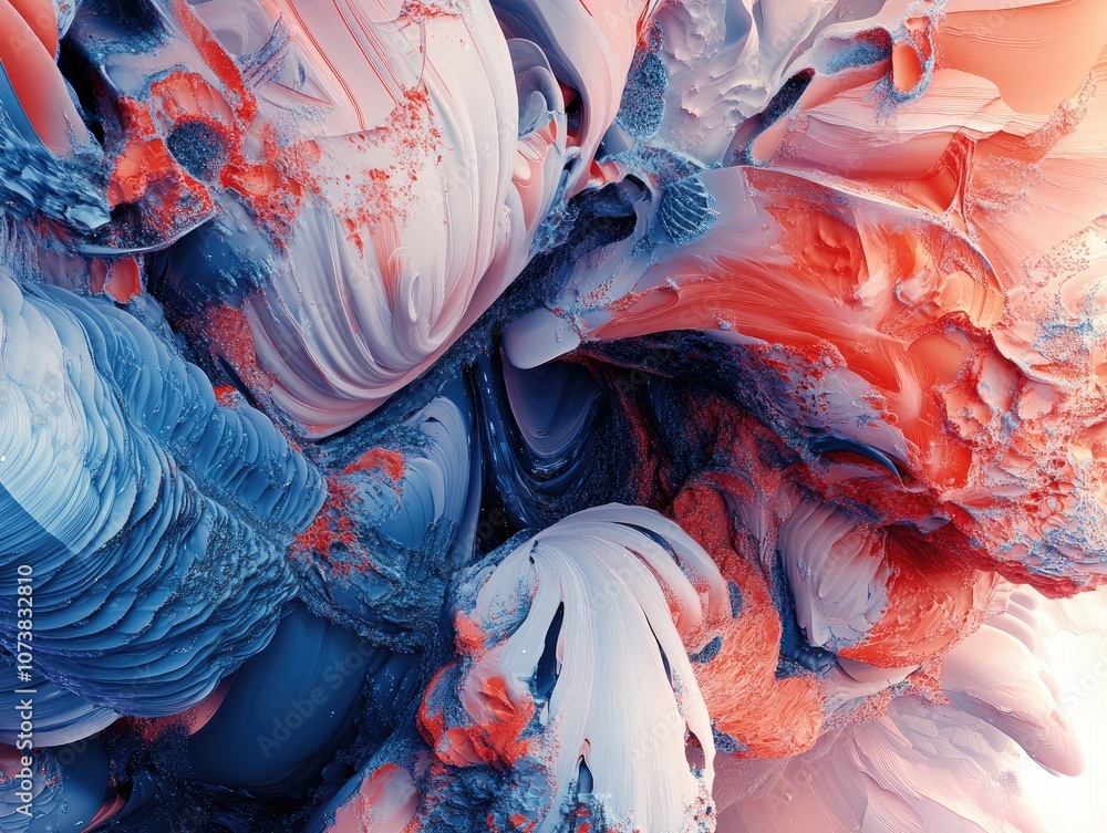 Poster abstract composition featuring red and blue tones created using computer generated techniques showca