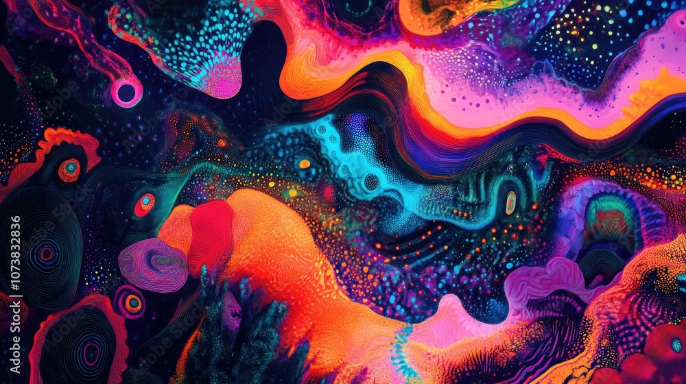 Poster a vibrant and colorful abstract background featuring psychedelic patterns and shapes