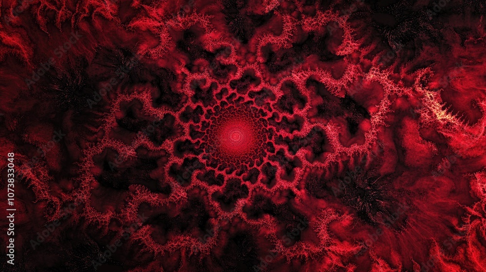 Aufkleber symmetrical red abstract fractal backdrop featuring a black base color