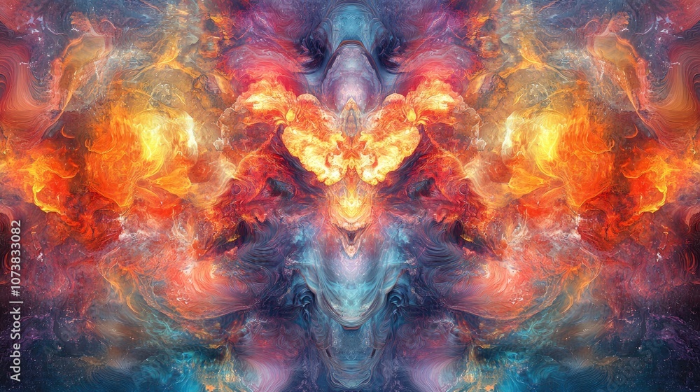 Poster fantasy abstract psychedelic color art composition with graphic elements serving as a background wal