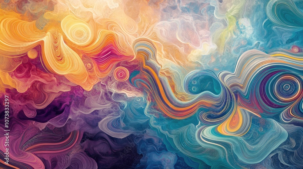 Aufkleber psychedelic abstract illustration featuring chaotic colorful fractal patterns smoky textures and blu