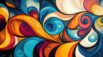 Vibrant abstract background featuring a variety of colorful patterns A decorative series created with paintbrush techniques showcasing swirling geometric designs and artistic progression