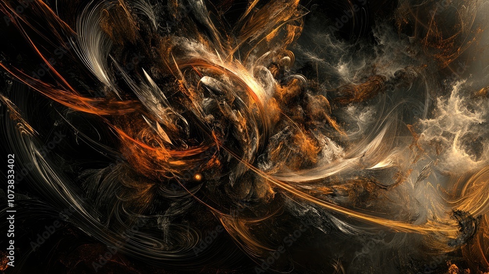 Poster dynamic abstract lines and smoky fractal patterns create a striking digital illustration on a chaoti