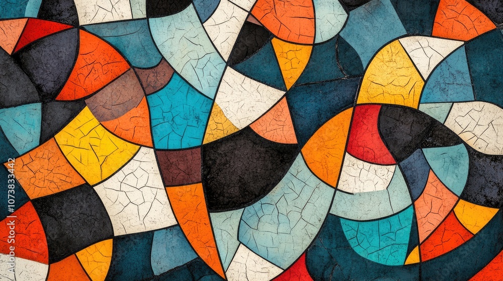 Poster abstract textured design featuring a colorful geometric illustration and mosaic pattern suitable for