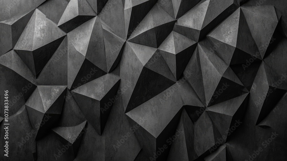 Poster Abstract low poly black surface with triangular texture Mosaic design featuring 3D rendering and intricate geometric patterns
