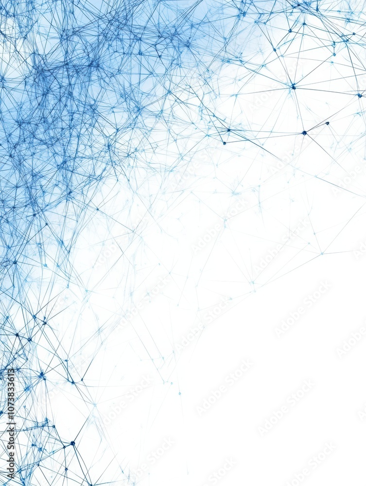 Poster A striking blend of blue and white lines create a three-dimensional abstract pattern, showcasing intricate networking in a contemporary design. Generative AI