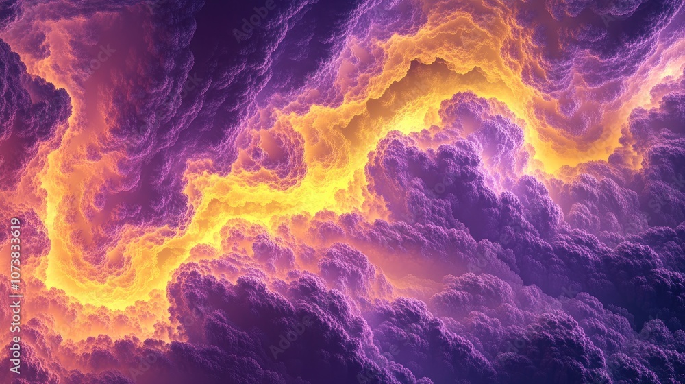 Aufkleber vibrant abstract clouds in shades of purple and yellow a colorful fractal design created through 3d 