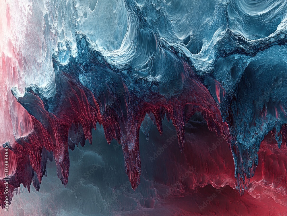 Poster abstract composition featuring red and blue tones created using computer generated techniques showca